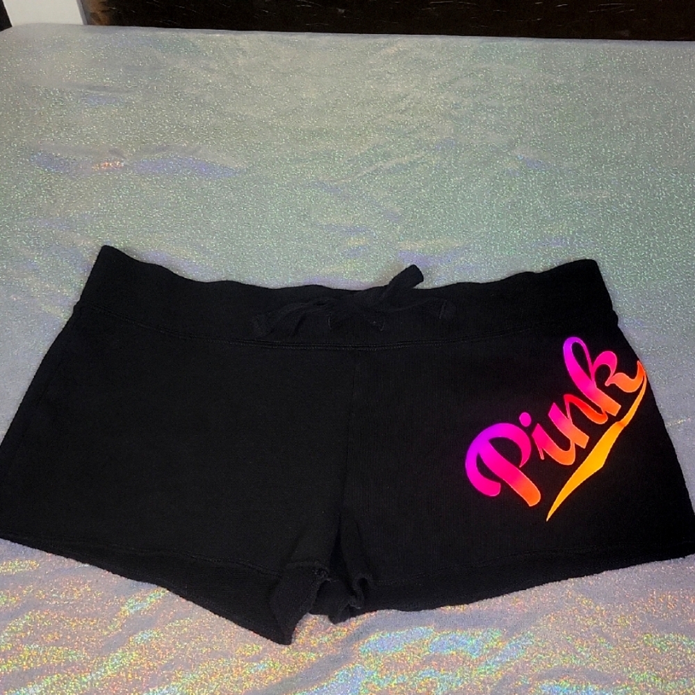 Y2K Pink VS Sunset Ombre Black Cotton Drawstring Shorty Shorts Size:Small